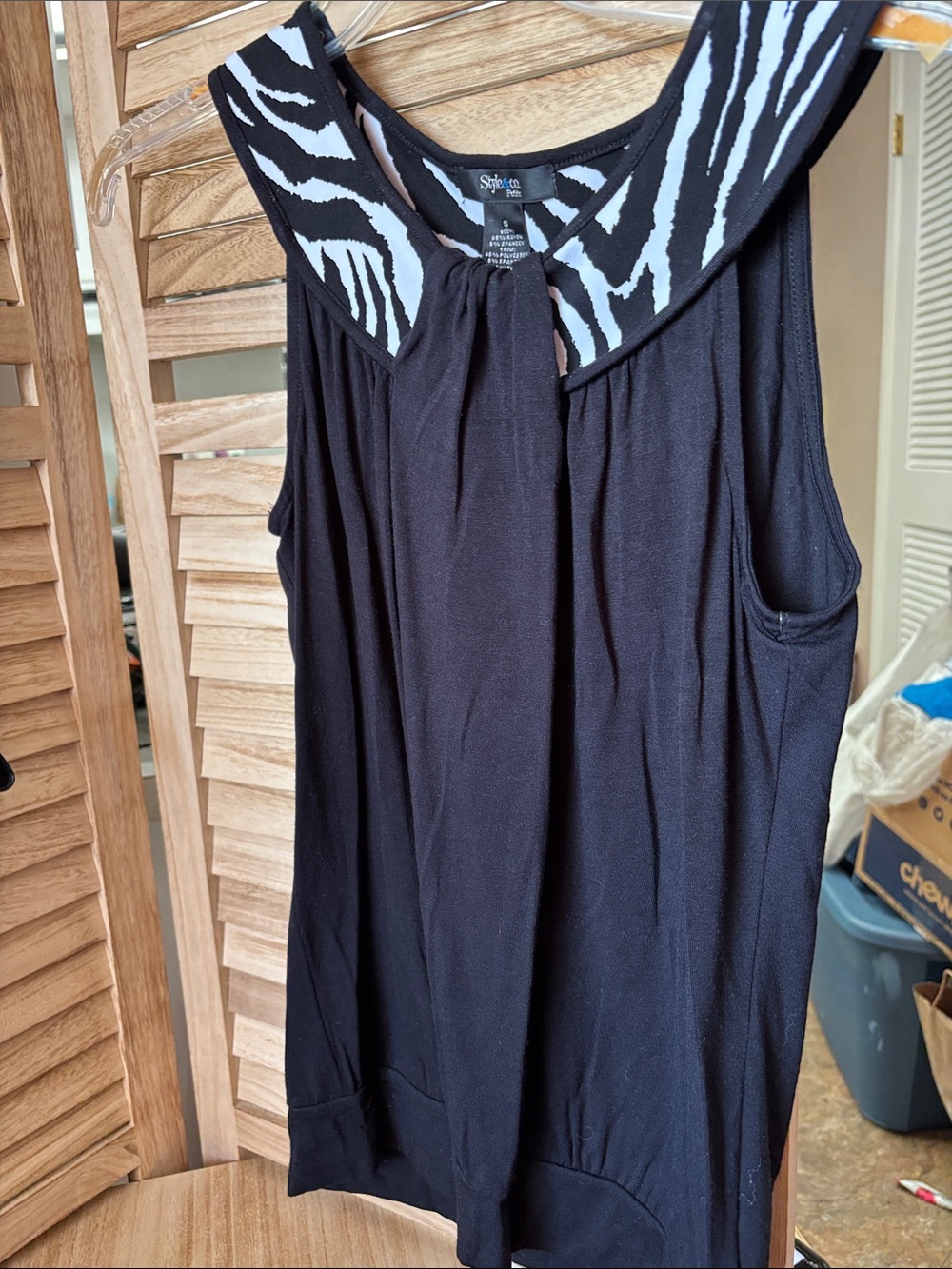 Style and Company Black Tank with Zebra-Print Trim Petite Small NWT
